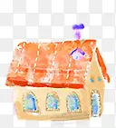 手绘水彩橙色的房屋建筑