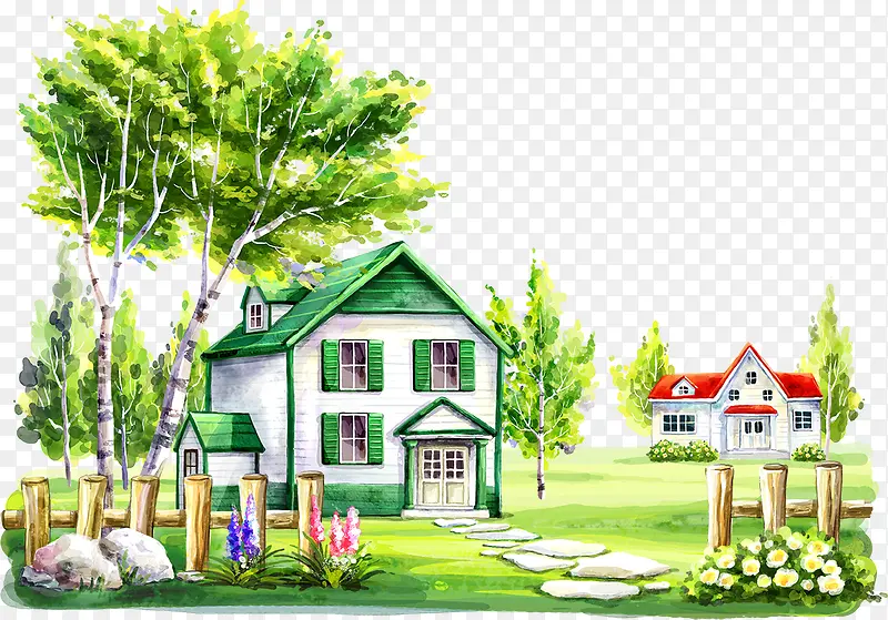 绿色房屋和红色房屋