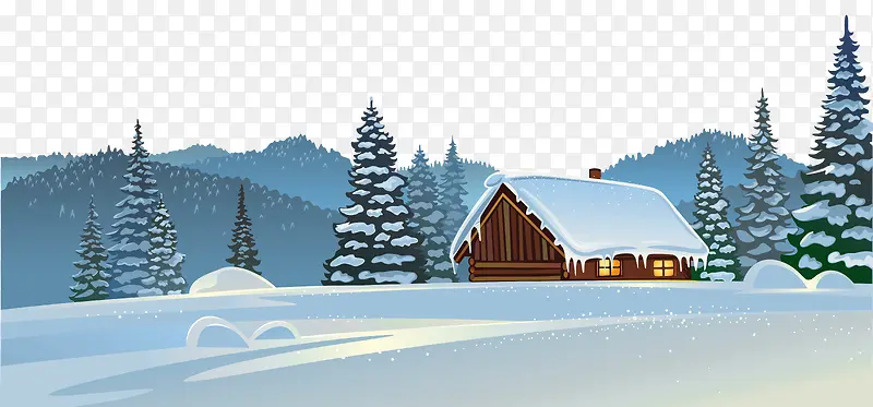 卡通冬季房屋雪景图