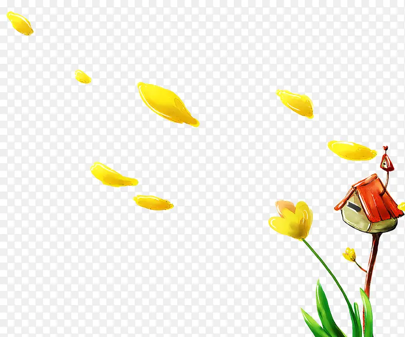黄色花朵花瓣飘落装饰图案