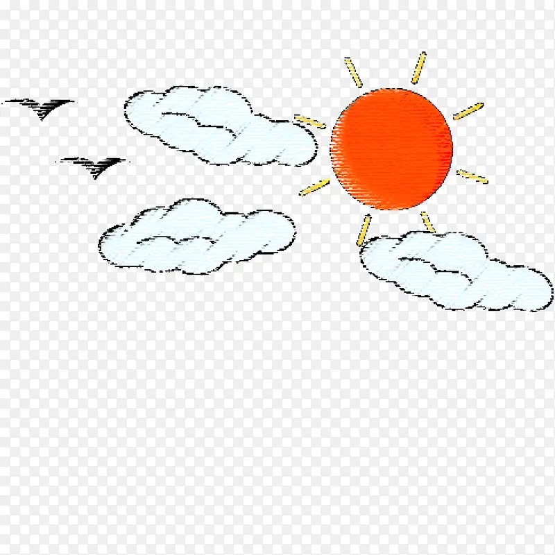 矢量手绘太阳白云装饰图案