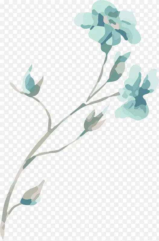 卡通手绘蓝色水彩鲜花