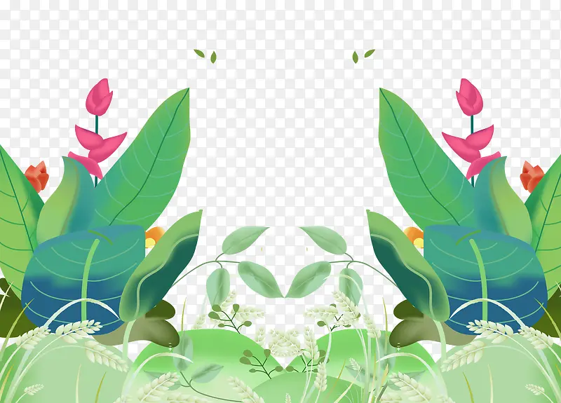 手绘卡通绿色叶子鲜花