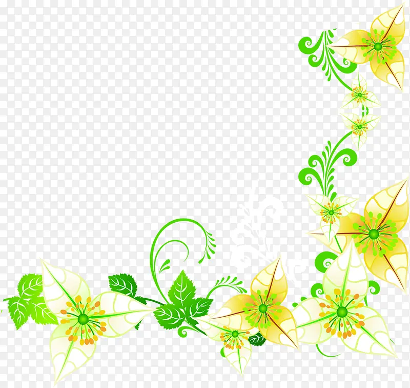 黄色手绘花朵绿叶展架纹理