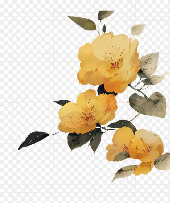 黄色复古花朵彩绘风格