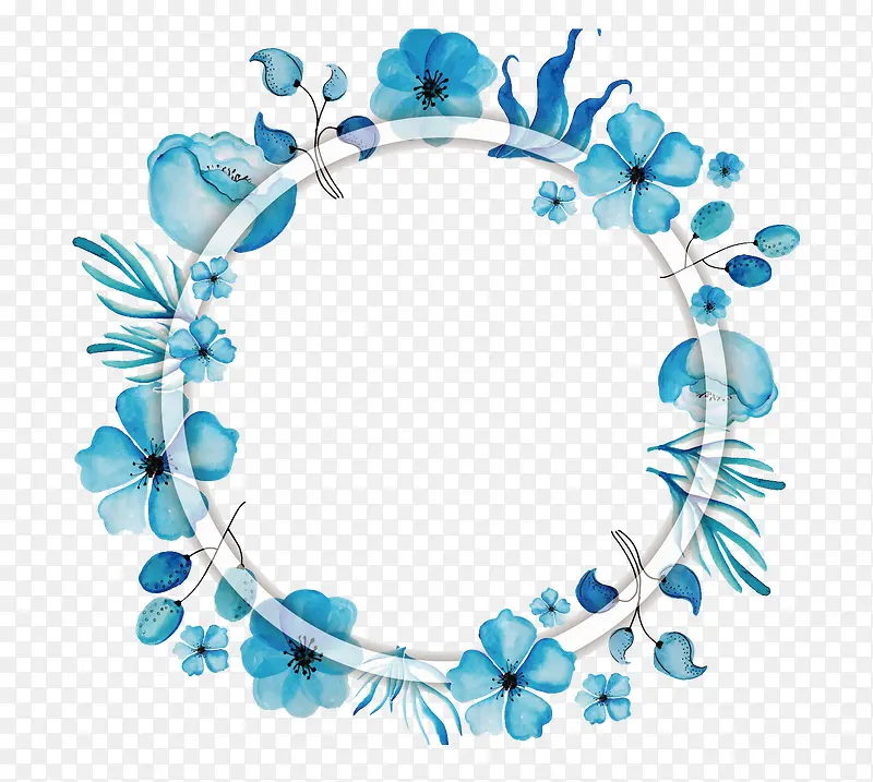 蓝色鲜花花环边框