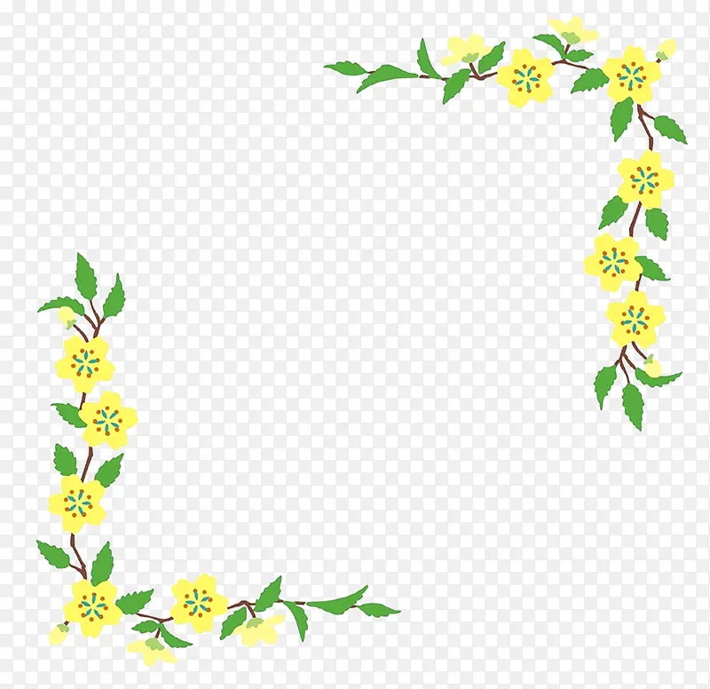 手绘黄色小花朵花藤图案装饰