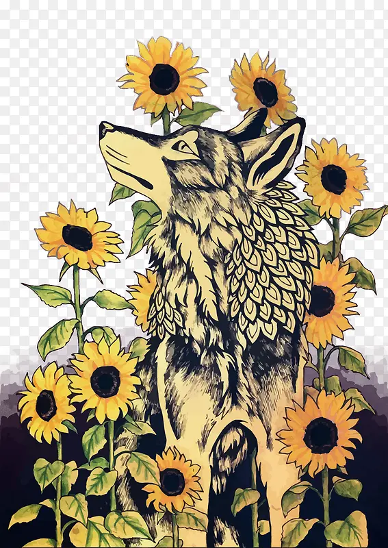 矢量狼和花