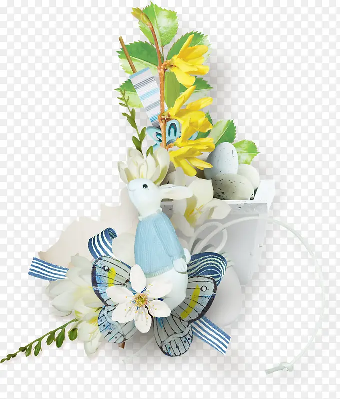 可爱小兔蝴蝶黄色花朵