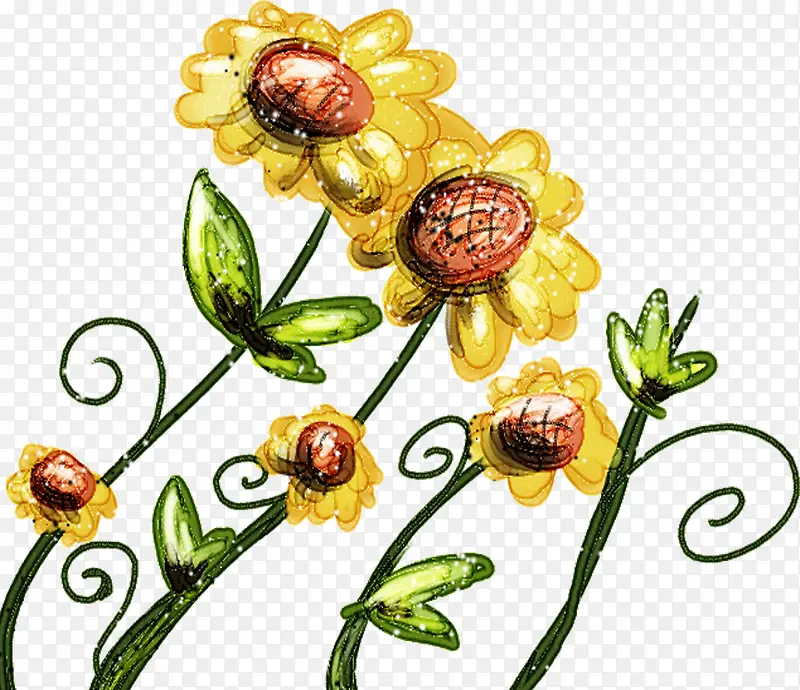 手绘插画海报植物黄色花朵