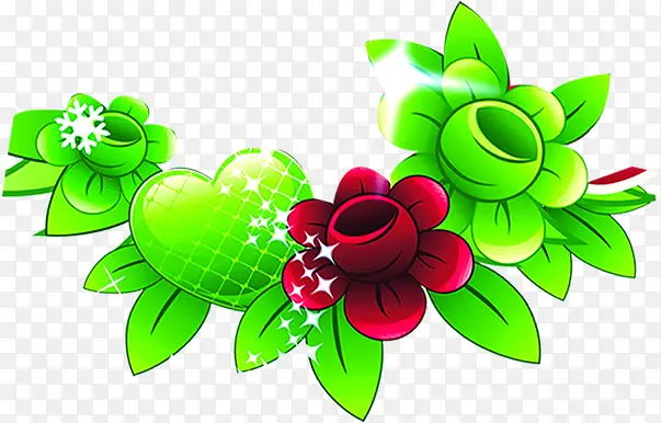 手绘绿色植物爱心装饰