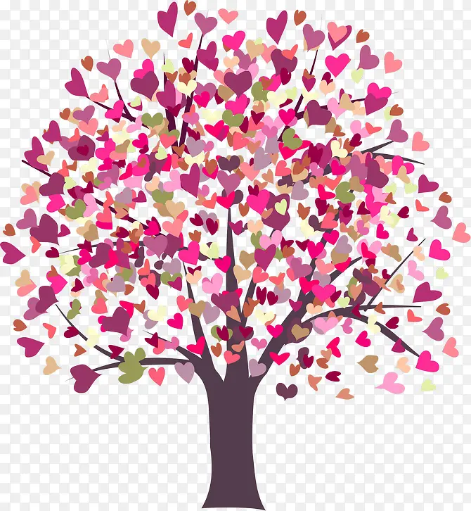 卡通粉色爱心树木