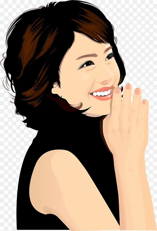 矢量手绘微笑的美女