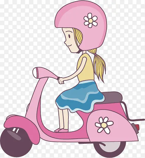 骑着粉红色电动车的少女