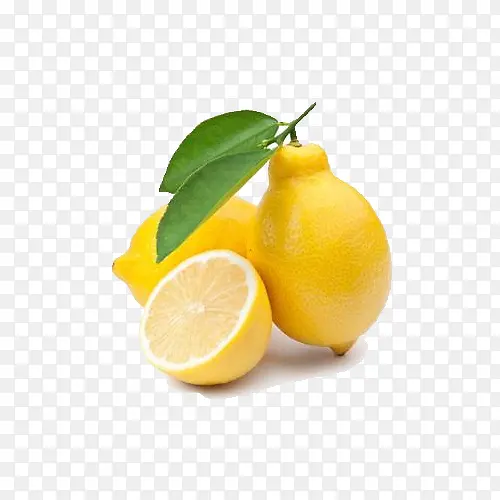 高清黄色柠檬绿叶水果