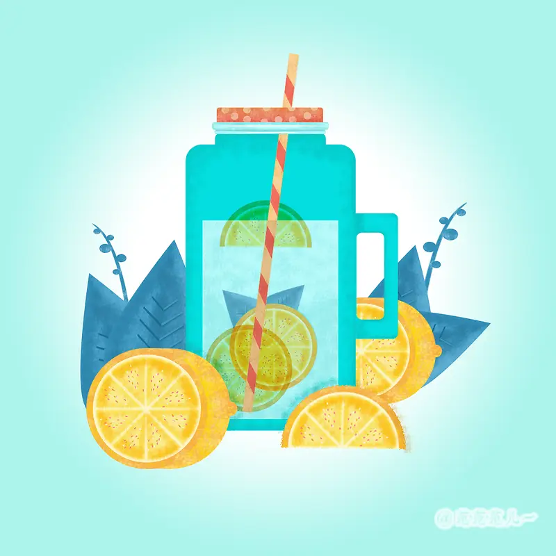 绿色瓶子柠檬水卡通海报背景