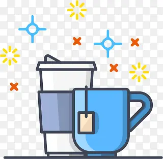 卡通蓝色茶杯咖啡杯
