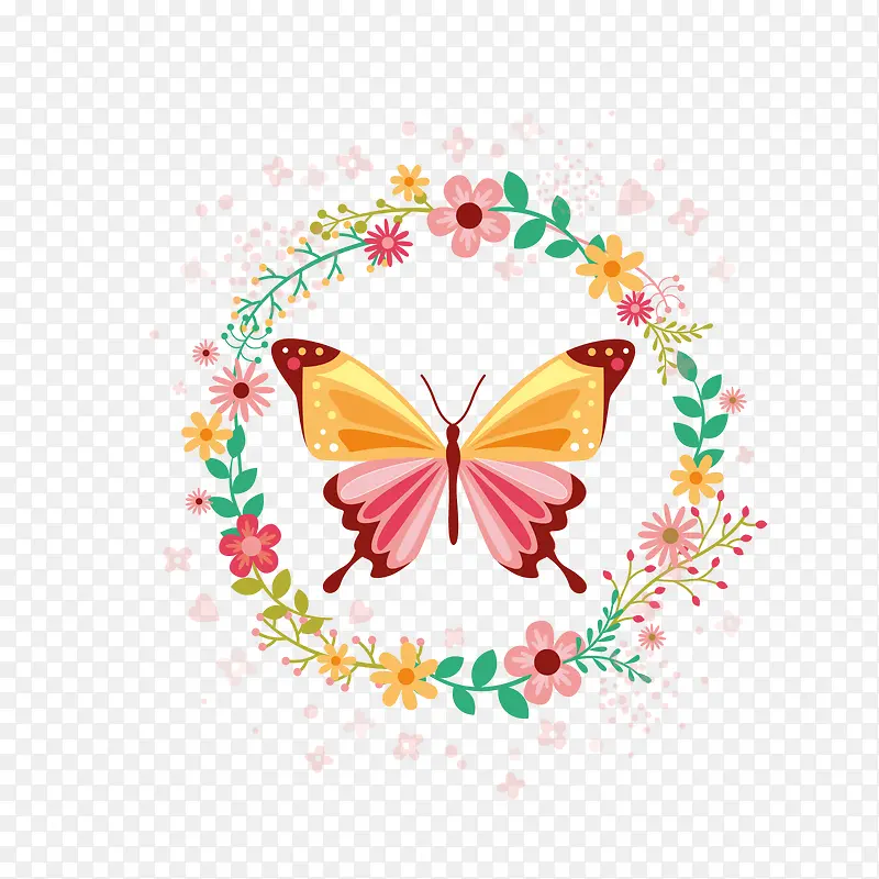 美丽蝴蝶和花环矢量图