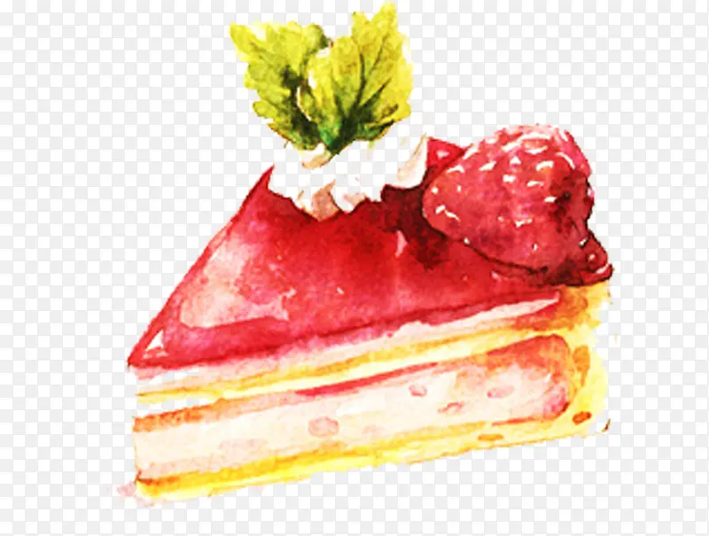 手绘红色草莓蛋糕素材