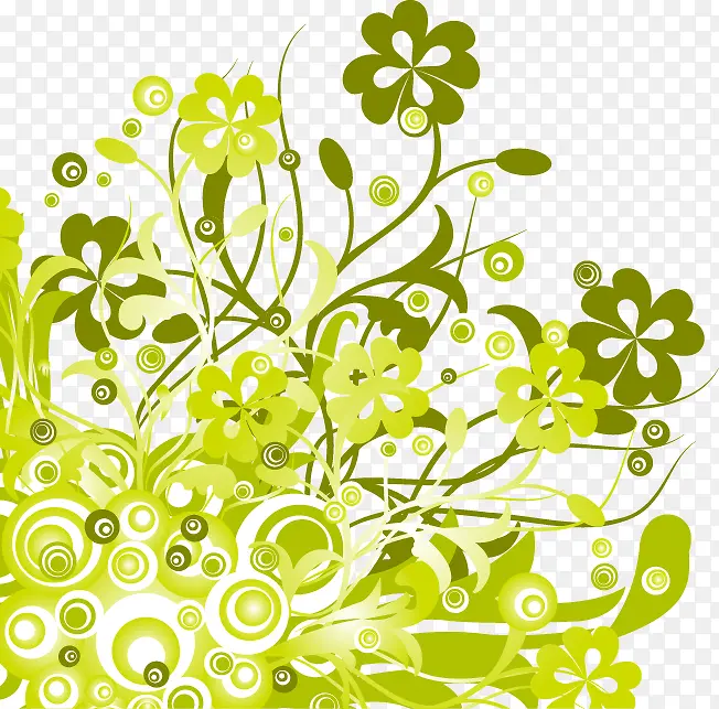 手绘绿色花朵花藤图案