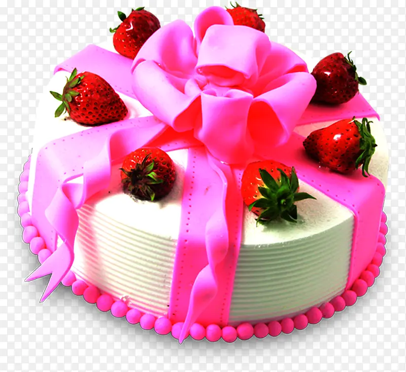 粉色丝带草莓蛋糕
