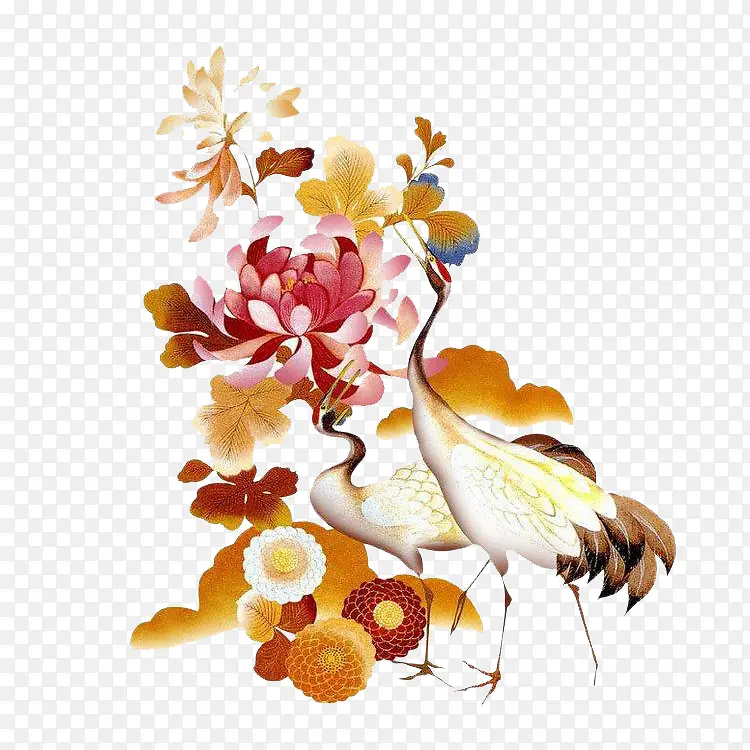 水草花朵丹顶鹤