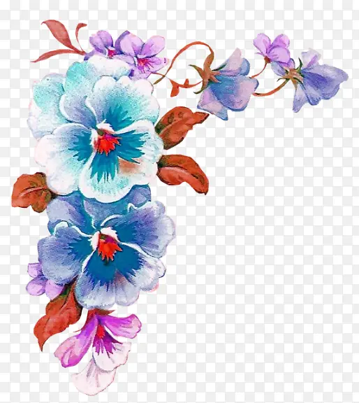 紫色水彩花朵边框装饰图案