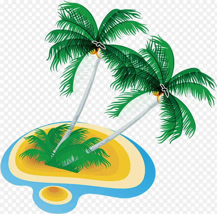 卡通夏日沙滩椰子树海边