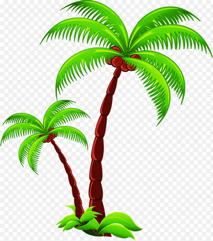 手绘沙滩树椰子植物