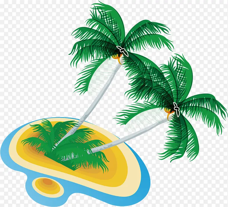 手绘卡通沙滩椰子树沙滩海