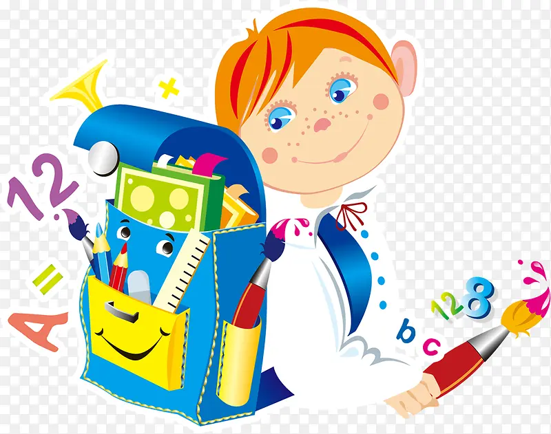 开学季手绘背书包小女孩