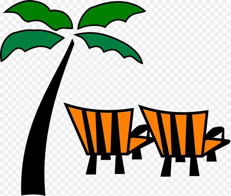 沙滩椰树躺椅