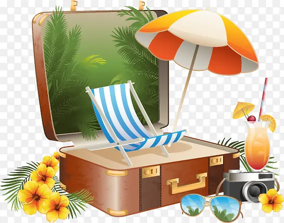 夏日沙滩行李箱遮阳伞