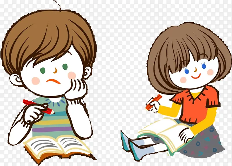 可爱手绘学习读书人物儿童