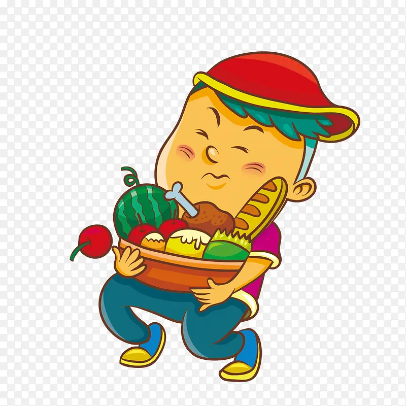 抬食物的小男孩