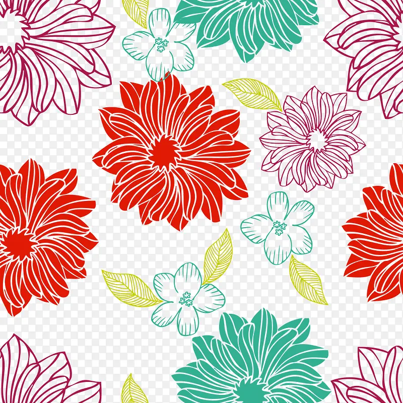 矢量底纹插画纹路质感彩色花朵
