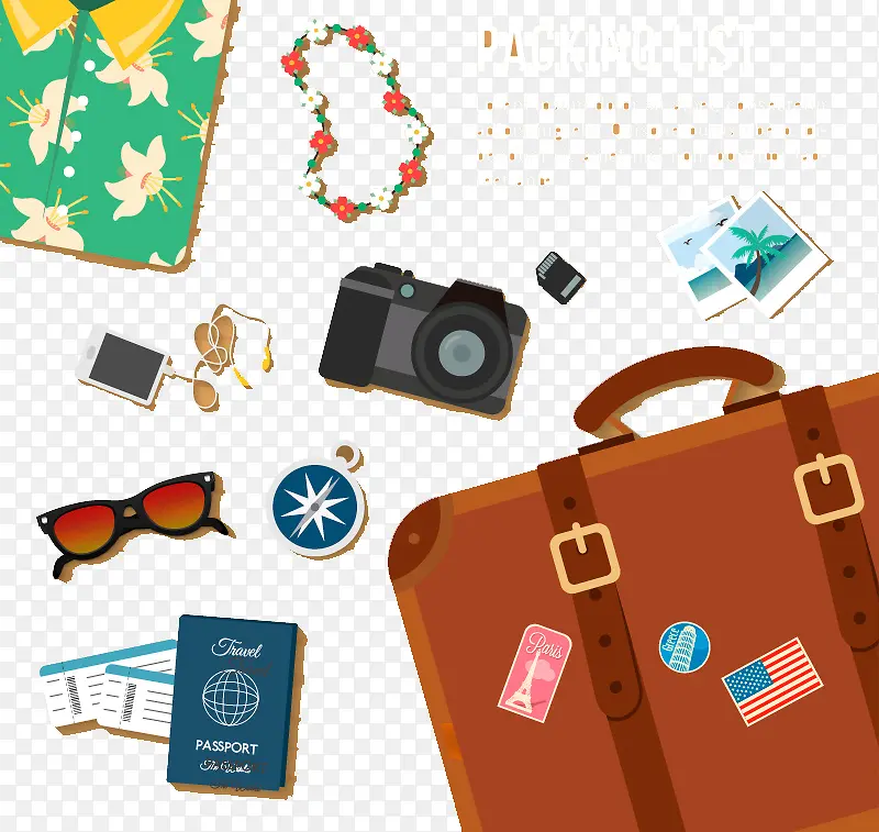 旅行箱和旅游物品矢量