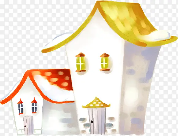 创意手绘合成扁平房子建筑卡通