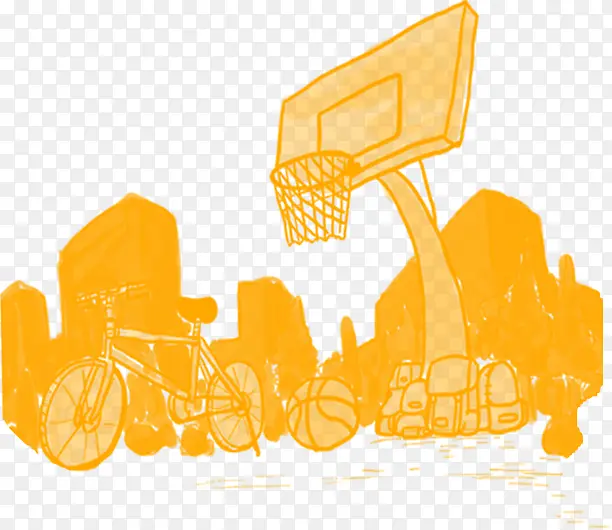 卡通手绘橙色篮球场开学季