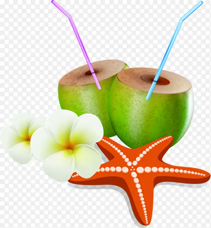 夏季椰汁海星白花素材