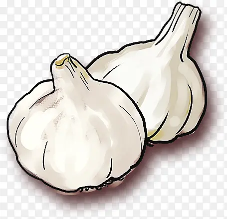 白色大蒜水墨线条手绘童趣美食元