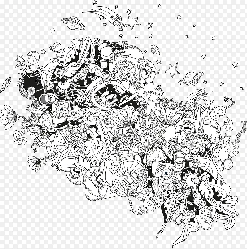 手绘黑白色花纹