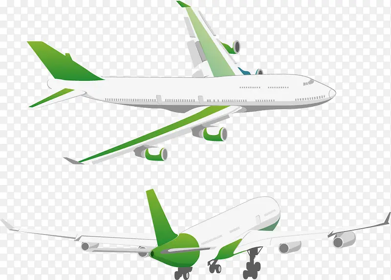 矢量手绘绿色飞机