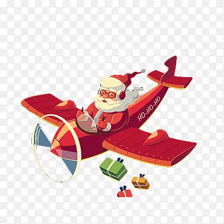 圣诞老人开飞机送礼物元素
