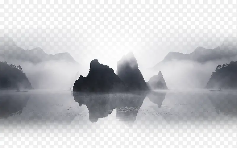 黑白色大自然山水风景