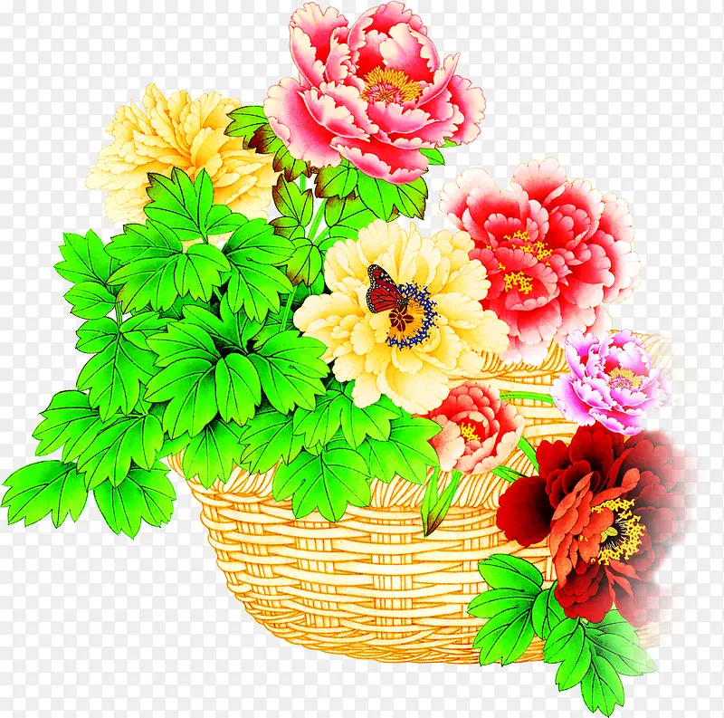 彩色牡丹花篮子装饰