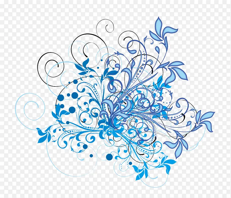 手绘蓝色花纹藤蔓