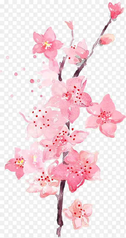 粉色手绘水彩桃花