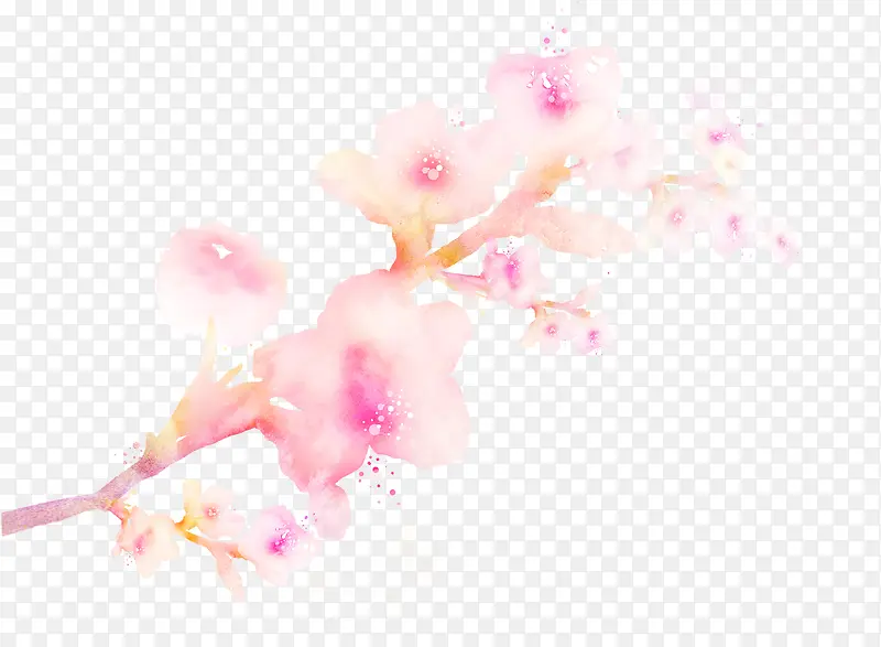 手绘唯美粉色桃花插图