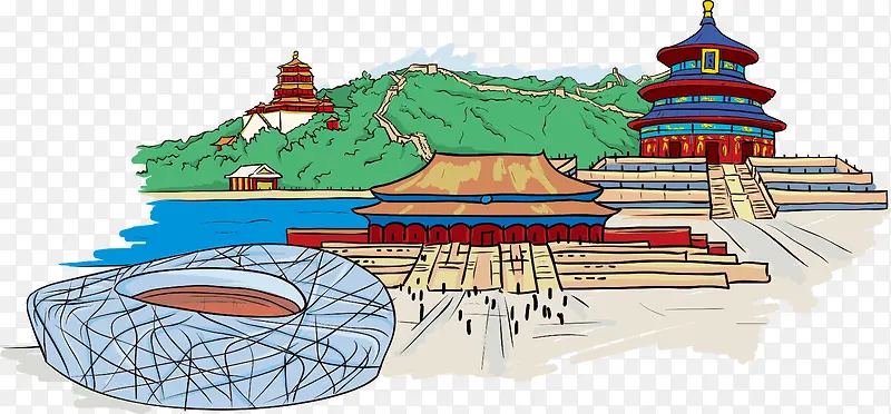 高清手绘卡通插画建筑物
